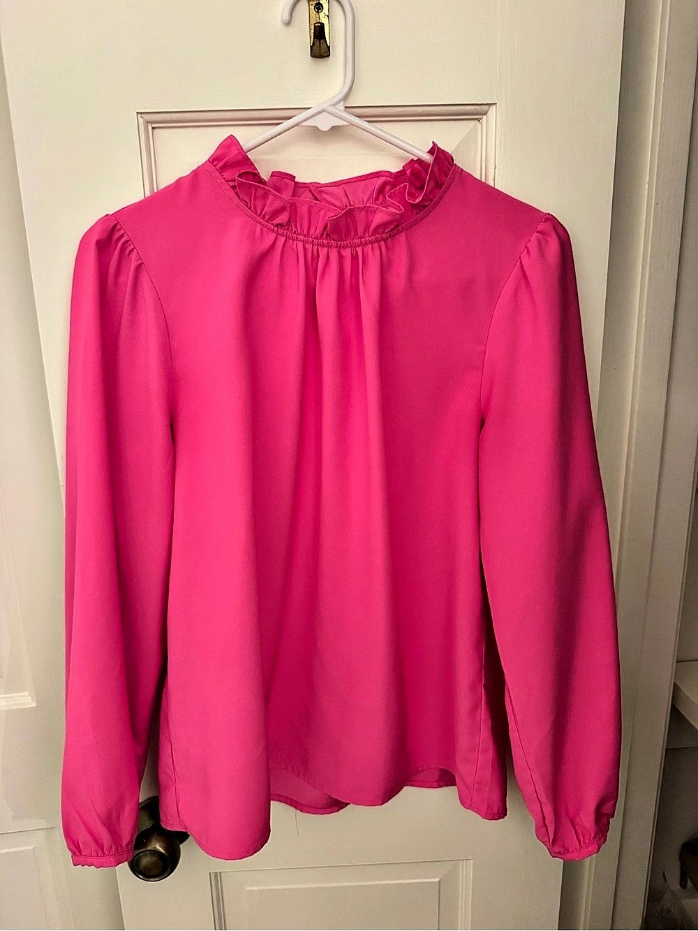 J.Crew Long-sleeve ruffleneck top Pink Small